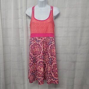 Tehama Pink Orange Boho Sleeveless Jersey Dress Gorpcore Sporty Granola L